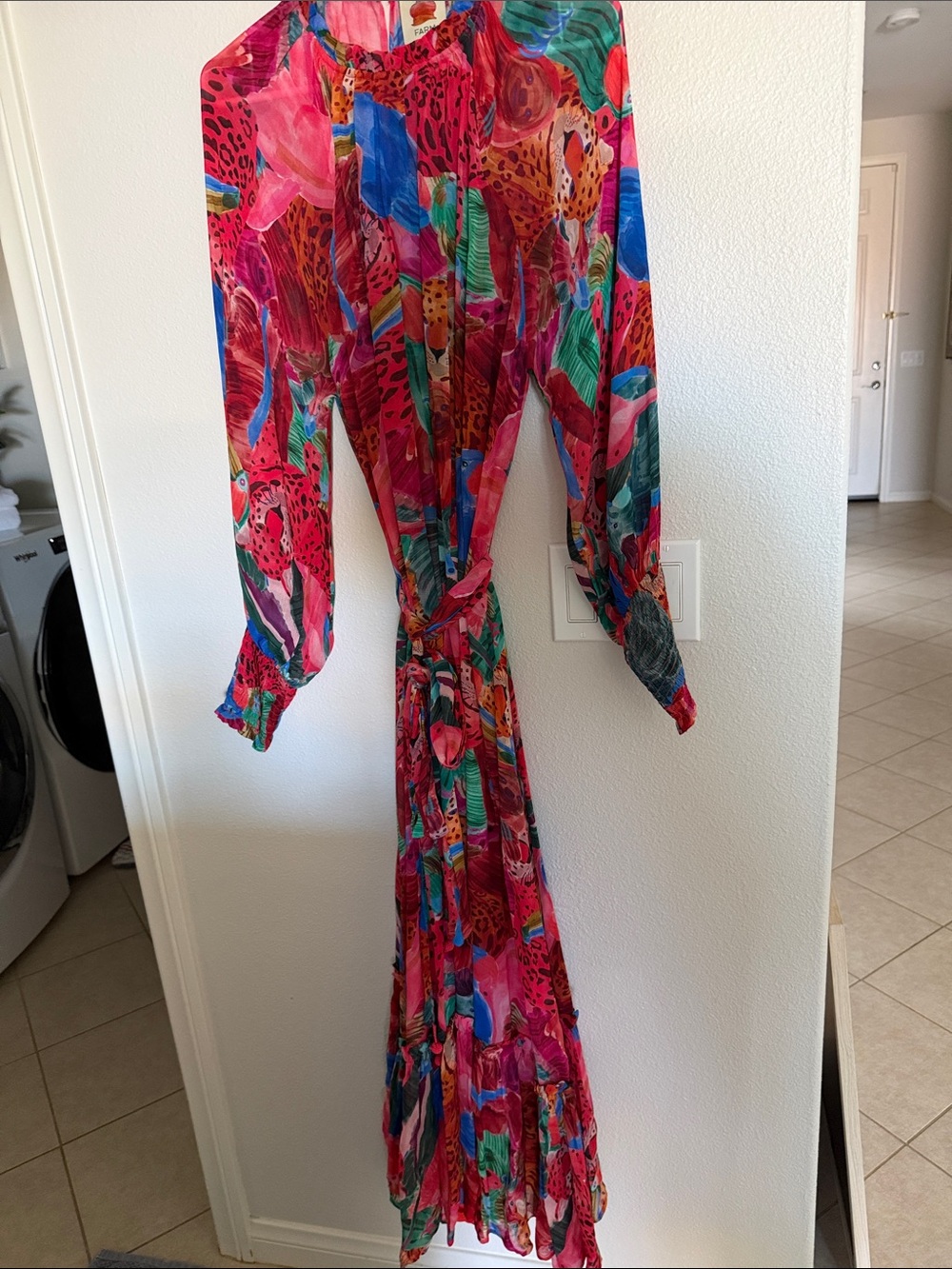 Bright Pink Multicolor Long Sleeve Maxi Dress farm Farmrio